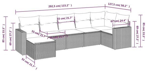 VidaXL Polyrattan Kerti Ülőgarnitúra - 7 részes - Világosszürke