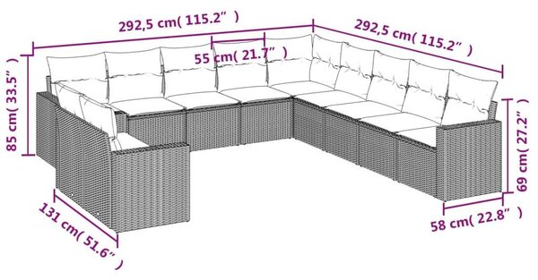 VidaXL Polyrattan Kerti Ülőgarnitúra - 11 részes