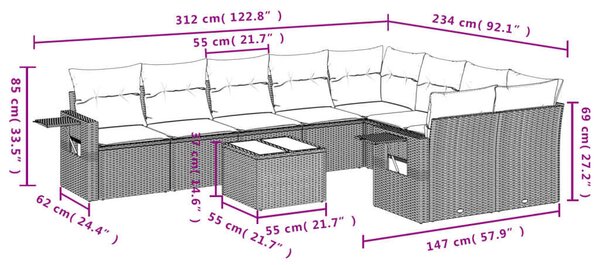 VidaXL Polyrattan Kerti Ülőgarnitúra - 10 részes - Bézs
