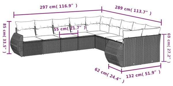 VidaXL Polyrattan Kerti Ülőgarnitúra - 10 részes - Világosszürke