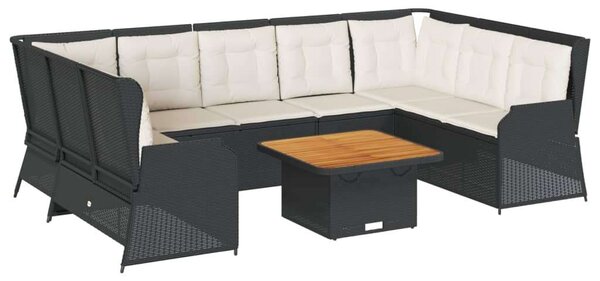 VidaXL 7 részes fekete polyrattan kerti ülőgarnitúra párnákkal