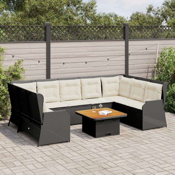 VidaXL 7 részes fekete polyrattan kerti ülőgarnitúra párnákkal