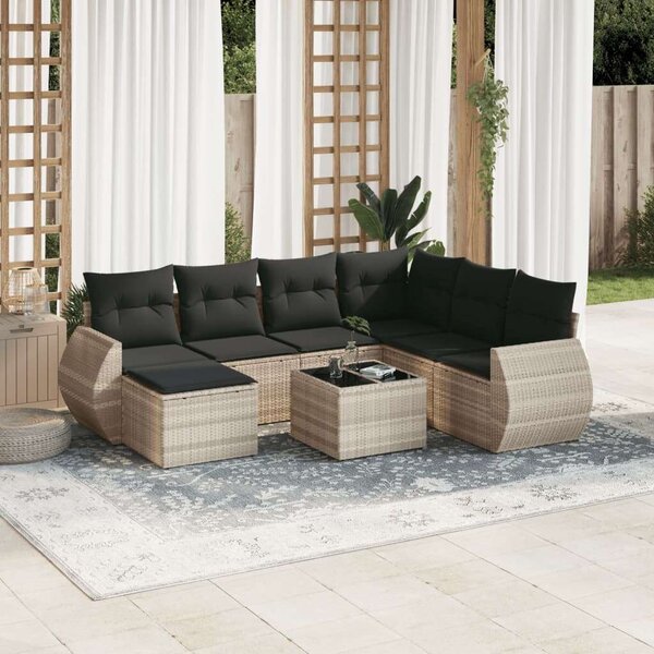 VidaXL Polyrattan Kerti Ülőgarnitúra - 8 részes - Világosszürke