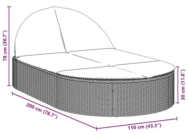 VidaXL Dupla Napozóágy - Polyrattan - 200cm, Bézs