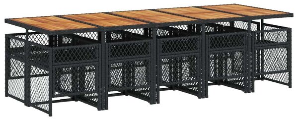 VidaXL Kerti Étkezőgarnitúra - 11 részes - Fekete Polyrattan