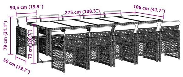VidaXL Kerti Étkezőgarnitúra - 11 részes - Fekete Polyrattan