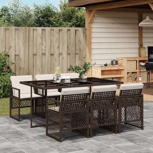 VidaXL Polyrattan Kerti Étkezőgarnitúra - 7 részes, Barna
