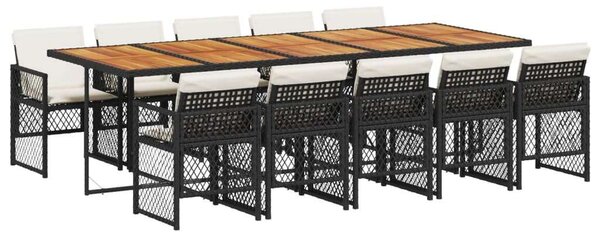 VidaXL Kerti Étkezőgarnitúra - 11 részes - Fekete Polyrattan