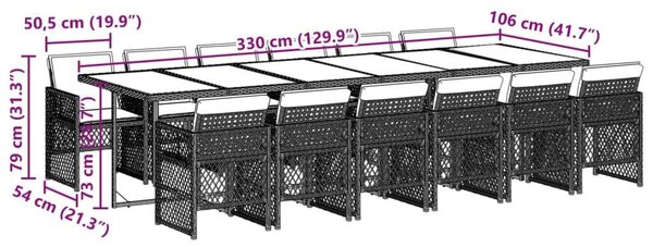 VidaXL 13 részes fekete polyrattan kerti ülőgarnitúra párnákkal