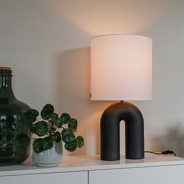 Design asztali lámpa fekete fehér vászon búrával - Lotti