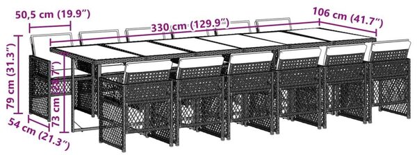 VidaXL 13 részes szürke polyrattan kerti ülőgarnitúra párnákkal