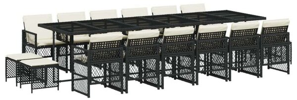 VidaXL 17 részes fekete polyrattan kerti étkezőgarnitúra párnákkal