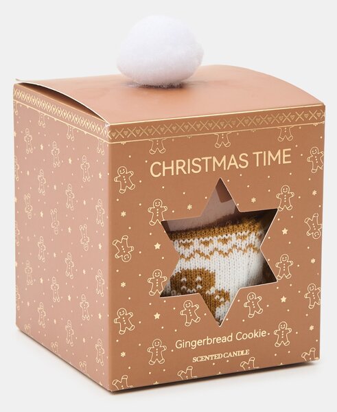 Sinsay - Karácsonyi illatgyertya mézeskalács figura mintás huzattal Gingerbread Cookies - bézs