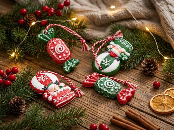 Szett 4 db karácsonyi dísz CANDY ELF 6 cm