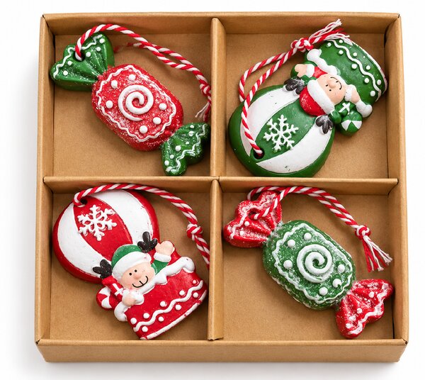 Szett 4 db karácsonyi dísz CANDY ELF 6 cm