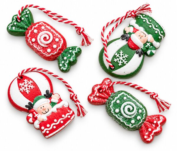Szett 4 db karácsonyi dísz CANDY ELF 6 cm