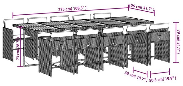 VidaXL 11 részes bézs polyrattan kerti étkezőgarnitúra párnákkal