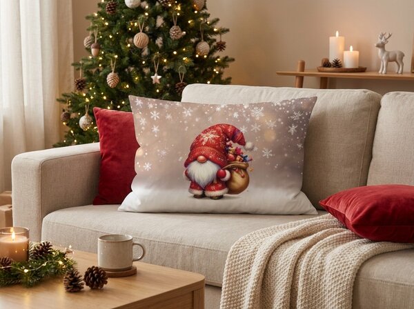 3D mikroszálas párnahuzat SANTA GNOME 50x70 cm, piros