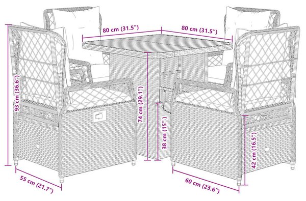 VidaXL Kerti Étkezőgarnitúra - Polyrattan - 5 részes