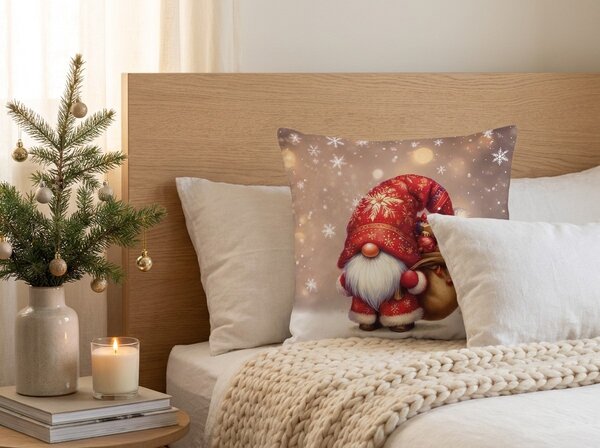 3D mikroszálas párnahuzat SANTA GNOME 45x45 cm, piros