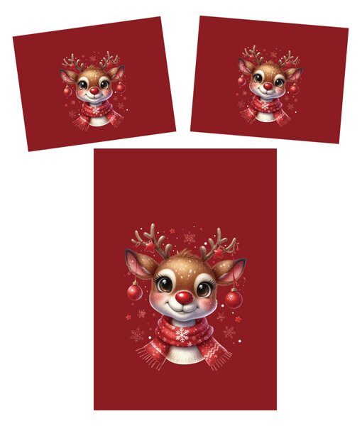 3D mikroszálas ágyneműhuzat MERRY FAWN piros Ágyneműhuzat mérete: 2 ks 70 x 90 cm | 140 x 200 cm