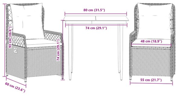 VidaXL Kerti Étkezőgarnitúra - 3 részes - Bézs Polyrattan