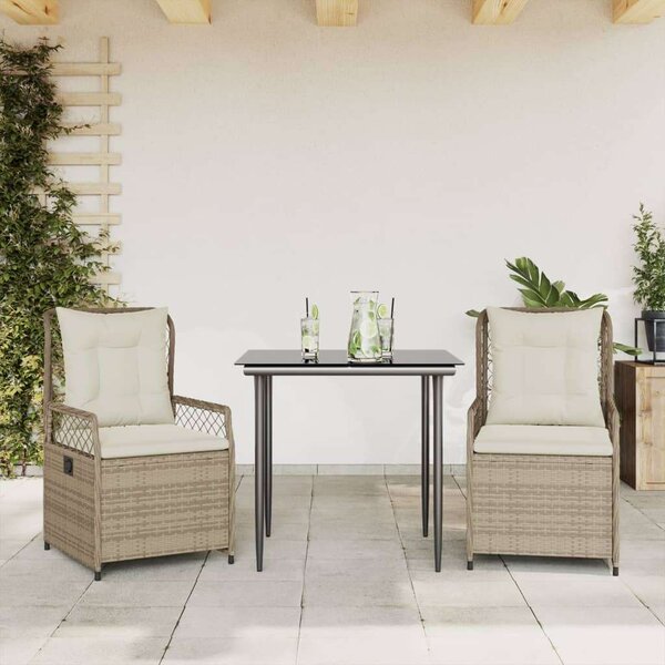 VidaXL Kerti Étkezőgarnitúra - 3 részes - Bézs Polyrattan