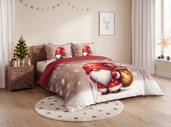 3D Mikroszálas ágyneműhuzat SANTA GNOME piros Ágyneműhuzat mérete: 2 ks 70 x 90 cm | 140 x 200 cm