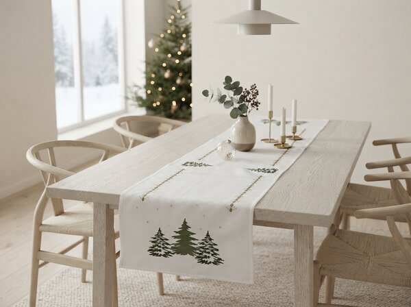 Karácsonyi asztali futó EVERGREEN CHARM 40x140 cm, fehér