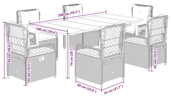 VidaXL Polyrattan Kerti Étkezőgarnitúra - 7 részes