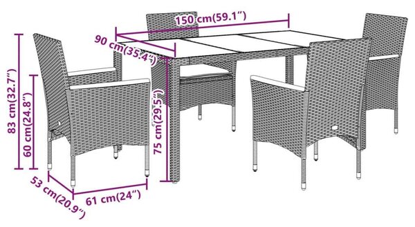 VidaXL Kerti Étkezőgarnitúra - Polyrattan - 5 részes - Bézs