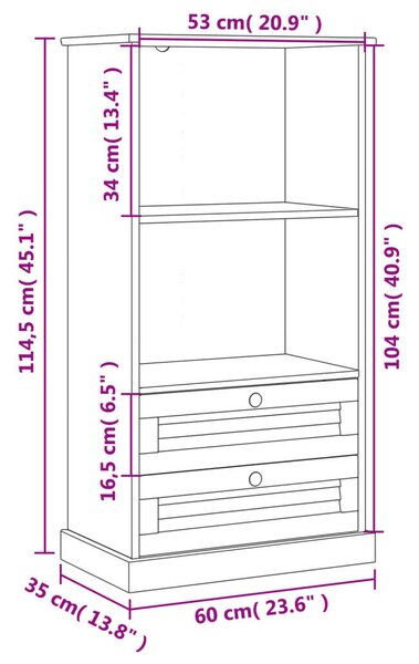 VIGO fehér tömör fenyőfa könyvespolc 60x35x114,5 cm