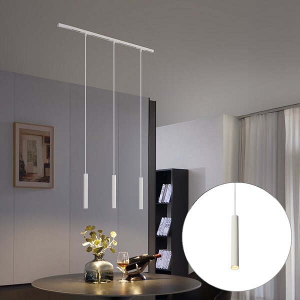 Modern sínrendszer 3 fehér függőlámpa foglalattal, 1 fázisú - Slimline Keno