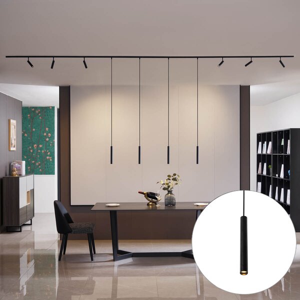 Modern sínrendszer 6 spotlámpával és 4 függőlámpa fekete 1 fázisú - Slimline Uzzy Keno
