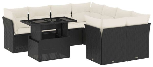 VidaXL Polyrattan Kerti Ülőgarnitúra - 9 részes - Fekete