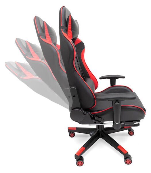 Piros gamer szék masszázsfunkcióval és kihúzható lábtartóval
