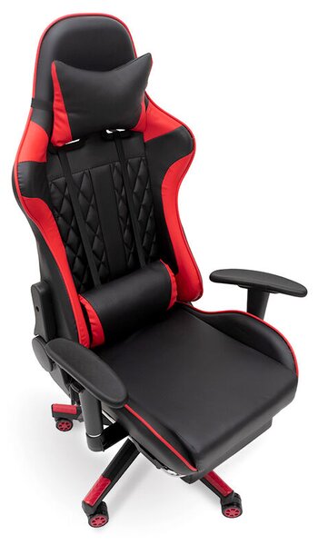 Piros gamer szék masszázsfunkcióval és kihúzható lábtartóval