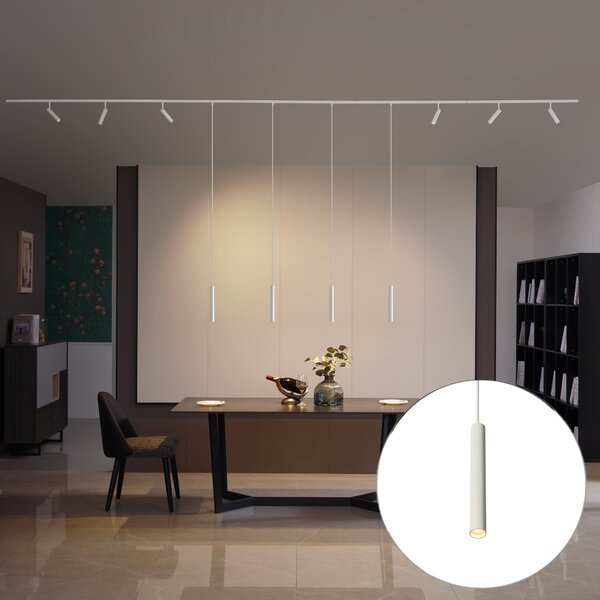 Modern sínrendszer 6 spotlámpával és 4 függőlámpa fehér 1 fázisú - Slimline Uzzy Keno
