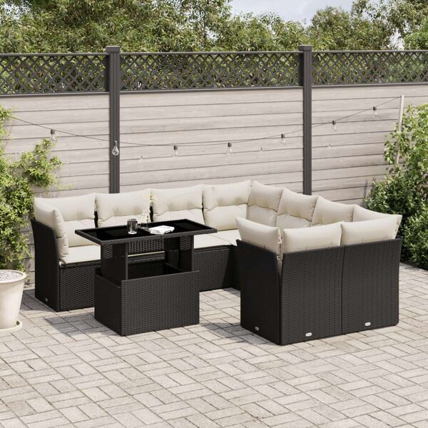 VidaXL Polyrattan Kerti Ülőgarnitúra - 9 részes - Fekete