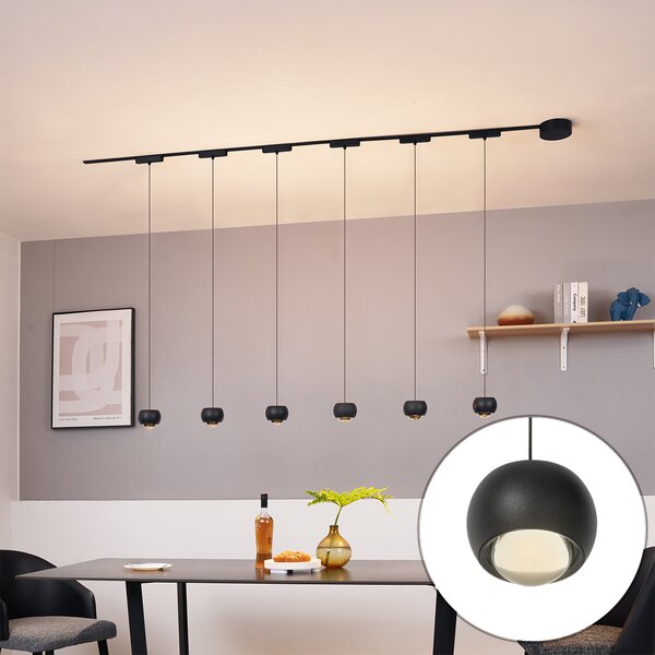 Modern sínrendszer 6 fekete függőlámpa foglalattal, 1 fázisú - Magnetic Lance