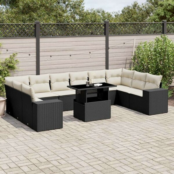 VidaXL Polyrattan Kerti Ülőgarnitúra - 11 részes - Fekete