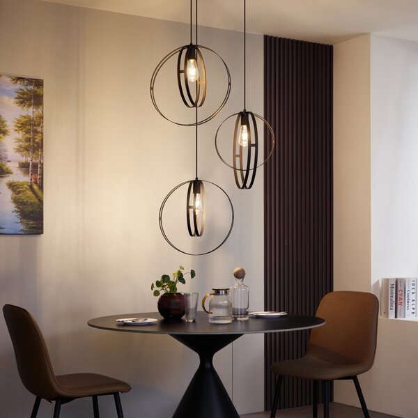 Design függőlámpa fekete kerek 3-lámpás - Indu