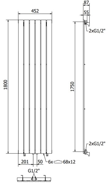 Mexen Boston dísz radiátor 1800 x 452 mm, 888 W, Fekete - W213-1800-452-00-70