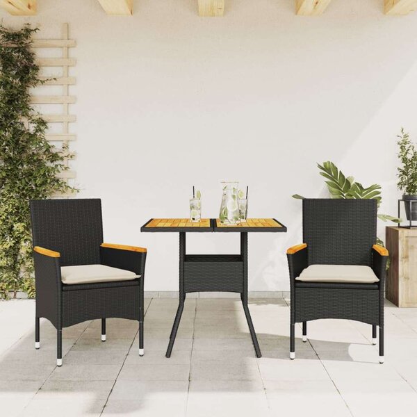 VidaXL 3 részes Kerti Étkezőgarnitúra - Fekete Polyrattan/Akácfa