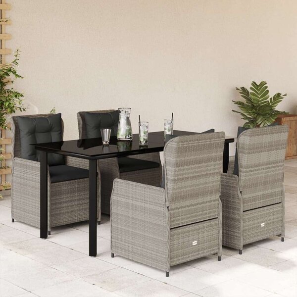 VidaXL 5részes világosszürke polyrattan kerti étkezőgarnitúra párnával