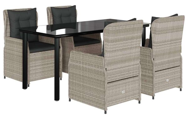 VidaXL 5részes világosszürke polyrattan kerti étkezőgarnitúra párnával