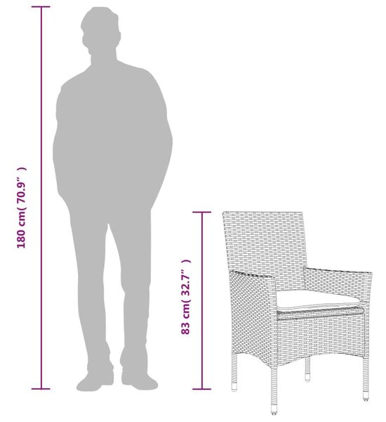 VidaXL Polyrattan Kerti Étkezőgarnitúra - 7 részes - Fekete