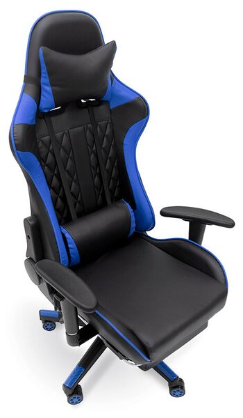 Kék Gamer szék Beépített Masszázzsfunkcióval és Kihúzható Lábtartóval