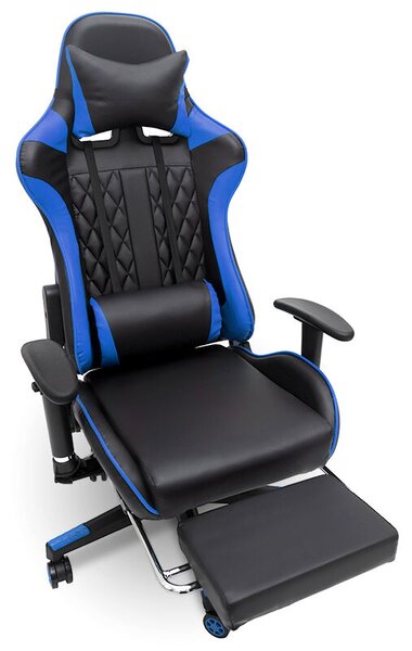Kék Gamer szék Beépített Masszázzsfunkcióval és Kihúzható Lábtartóval