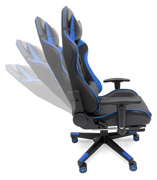 Kék Gamer szék Beépített Masszázzsfunkcióval és Kihúzható Lábtartóval